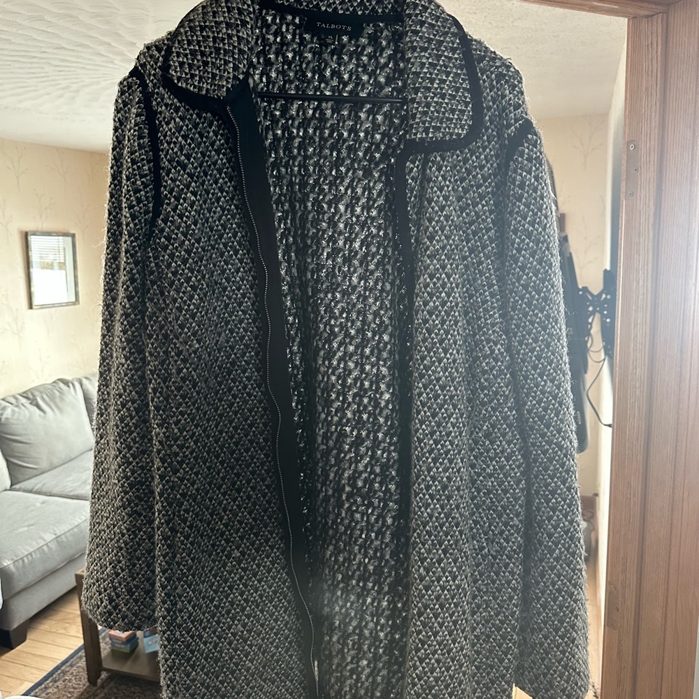 Talbots Black and White Tweed Coat